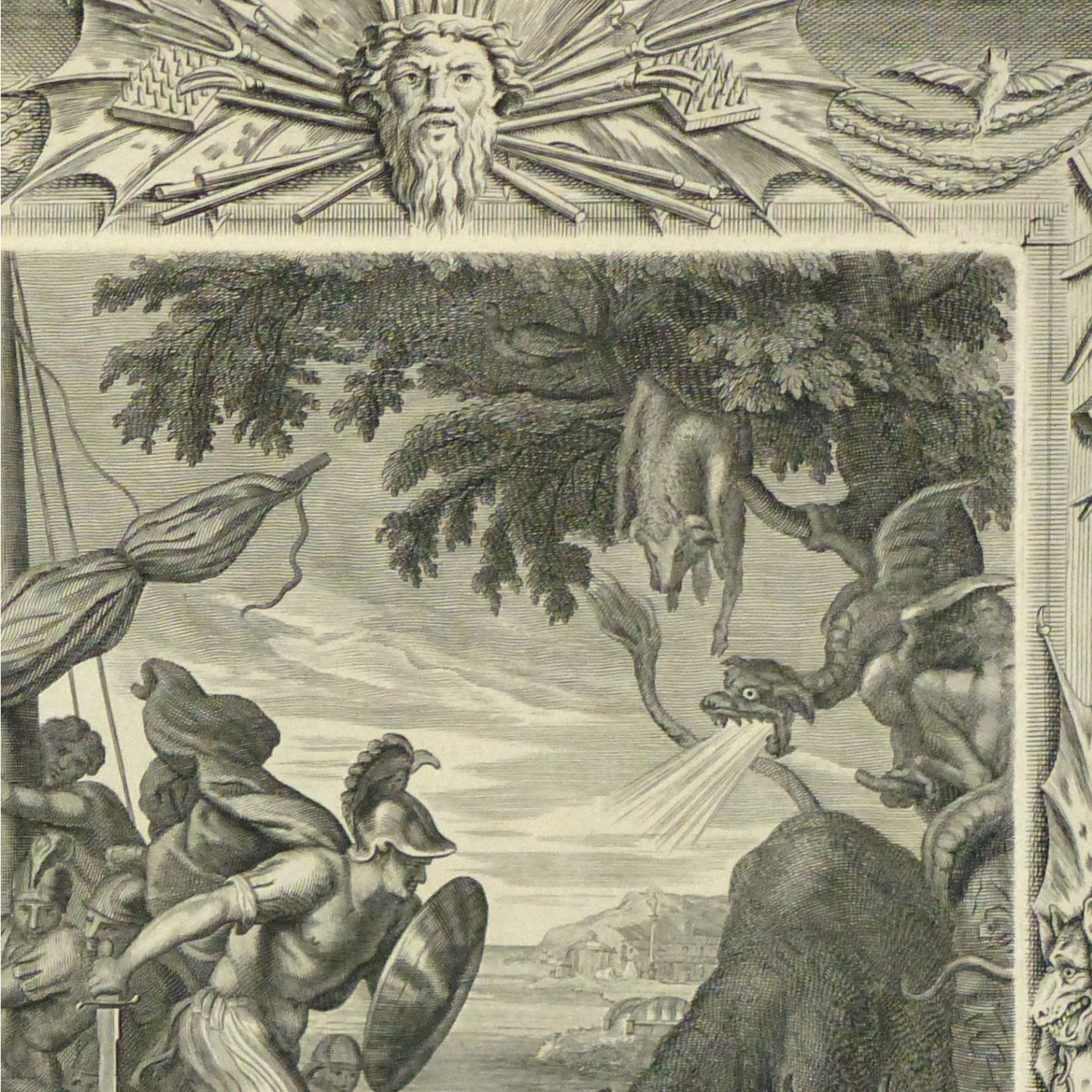 Original Antique Copper Engraving The Golden Fleece - detail - 9186m