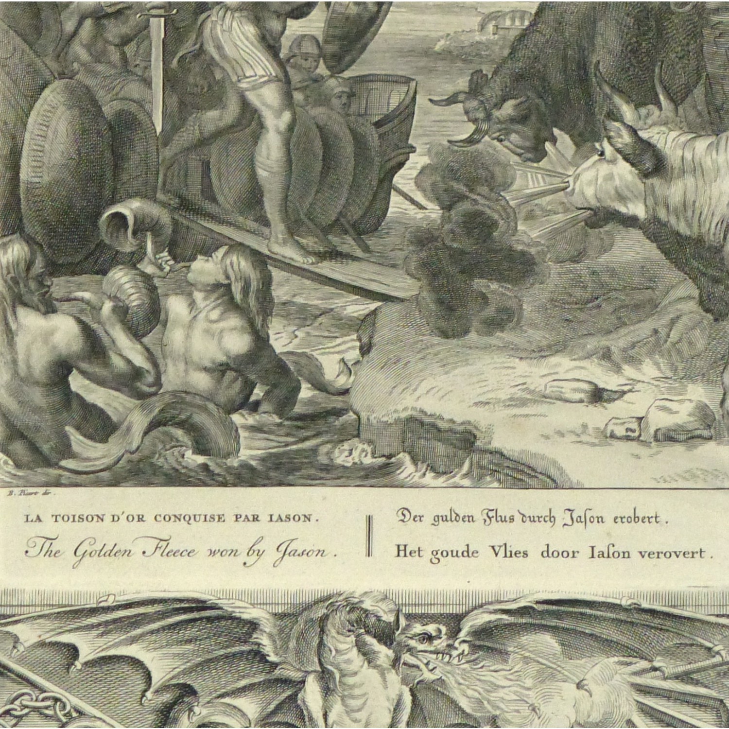 Original Antique Copper Engraving The Golden Fleece - detail - 9186m