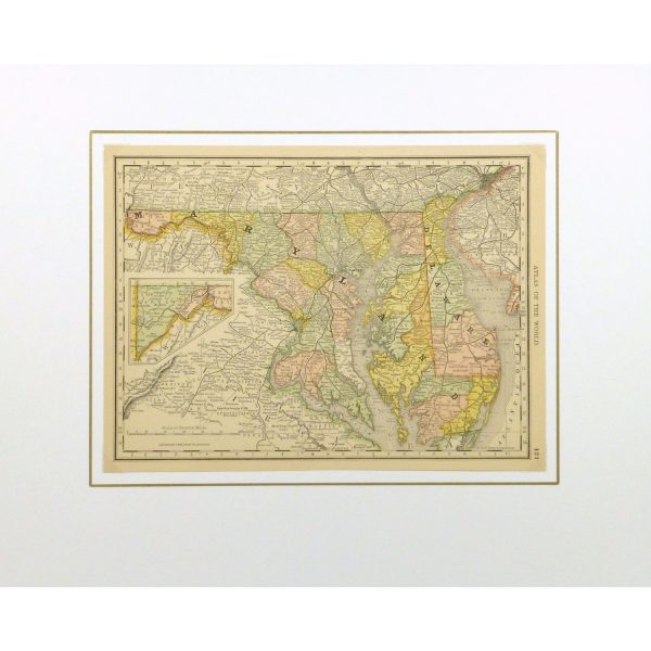Original Antique Map of Maryland and Delaware - matted - 9227m