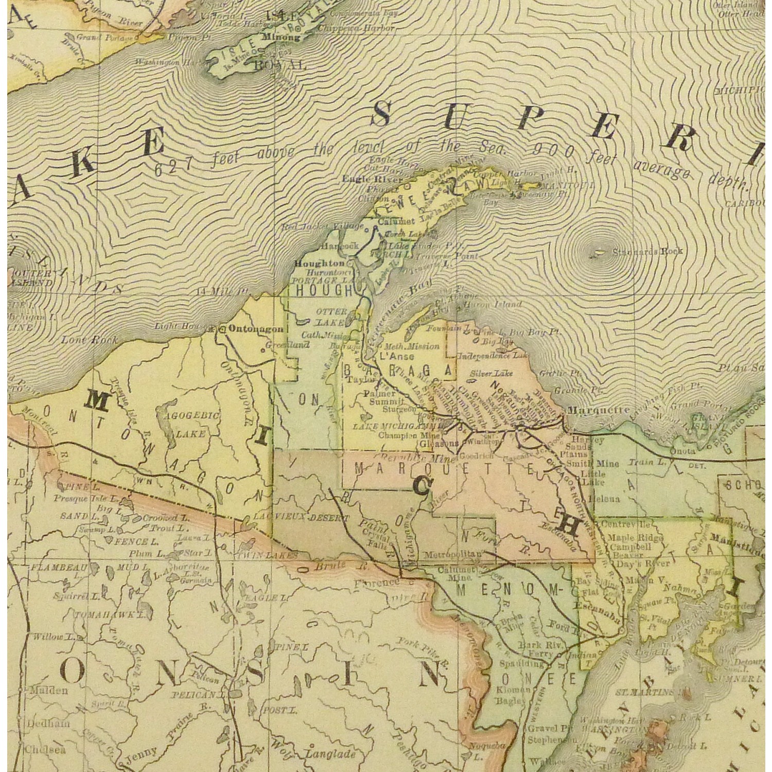 Original Antique Map Lake Superior - detail - 9229m-001