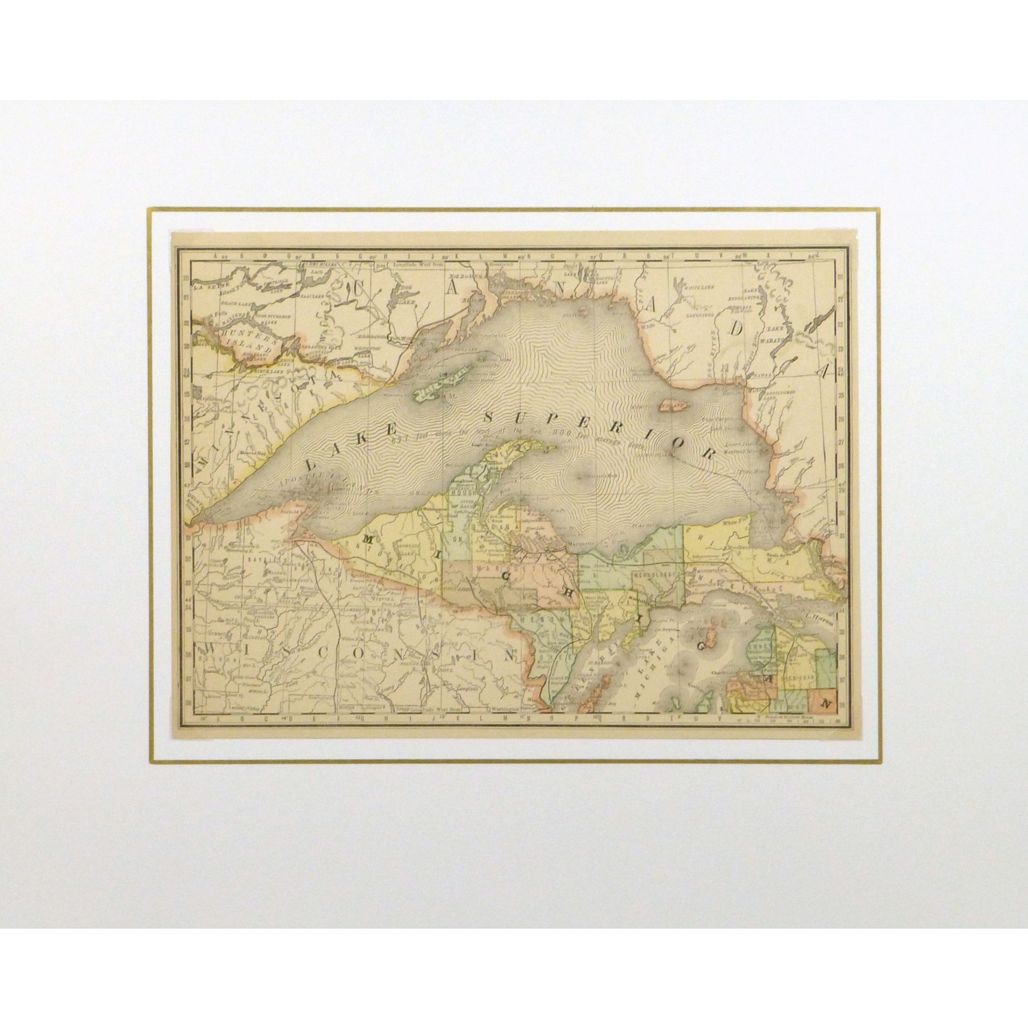 Original Antique Map Lake Superior - matted - 9229m