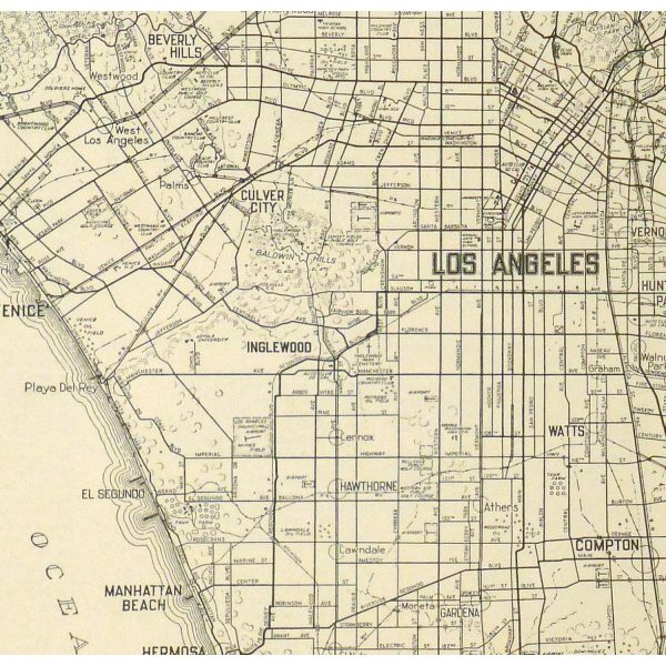 Original Vintage Map of Los Angeles - detail - 9230m