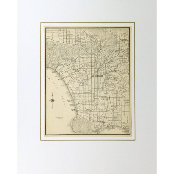Original Vintage Map of Los Angeles - matted - 9230m