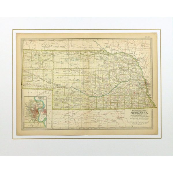 Original Antique Map Nebraska - matted - 9232m