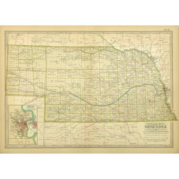 Original Antique Map Nebraska 9232m
