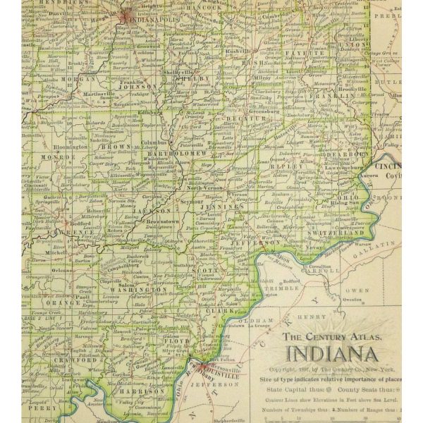 Original Antique Map Indiana - detail - 9235m