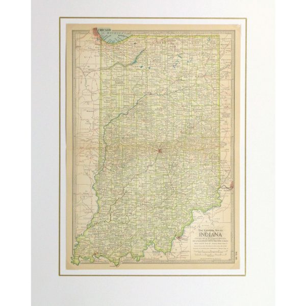 Original Antique Map Indiana - matted - 9235m