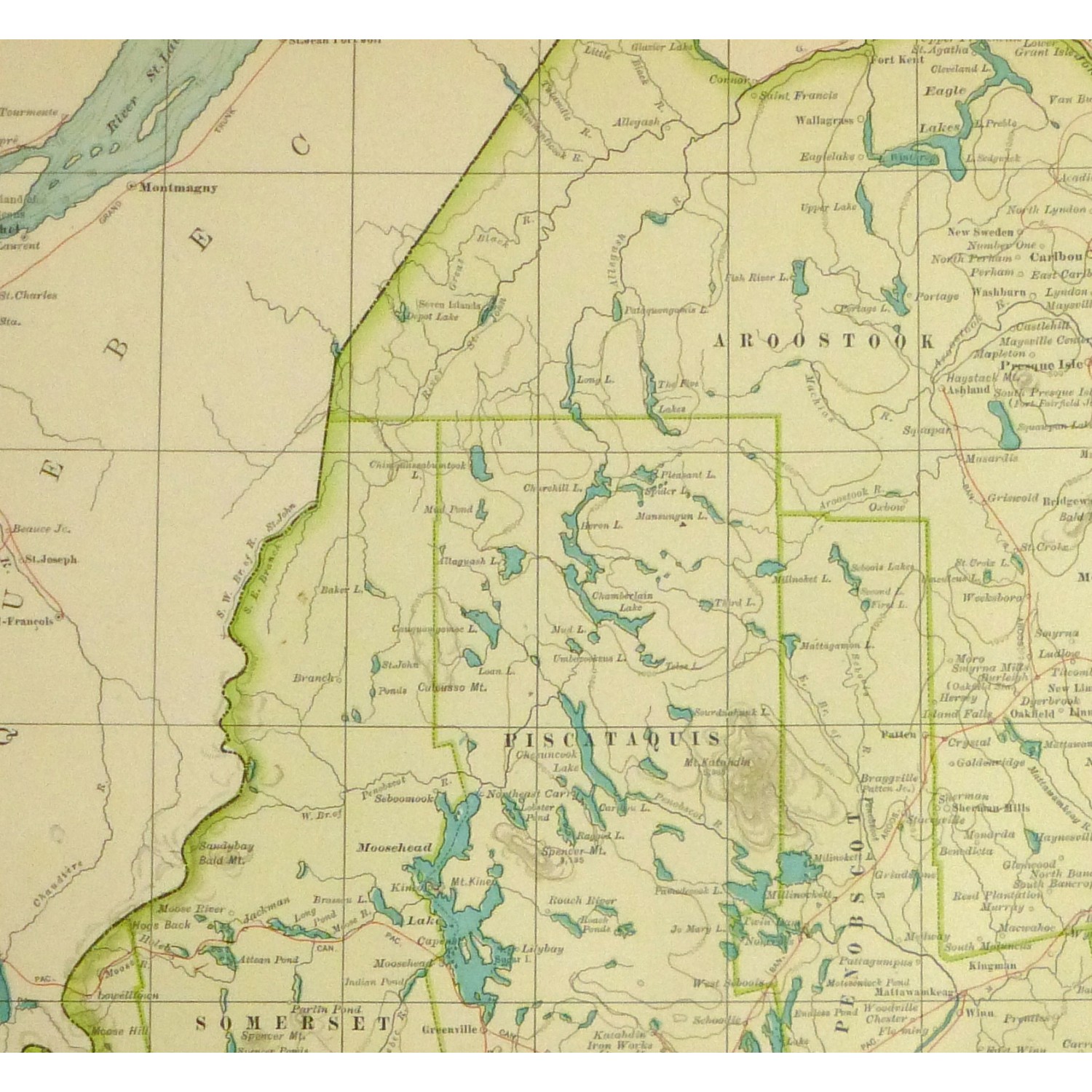 Original Antique Map of Maine - detail - 9236m