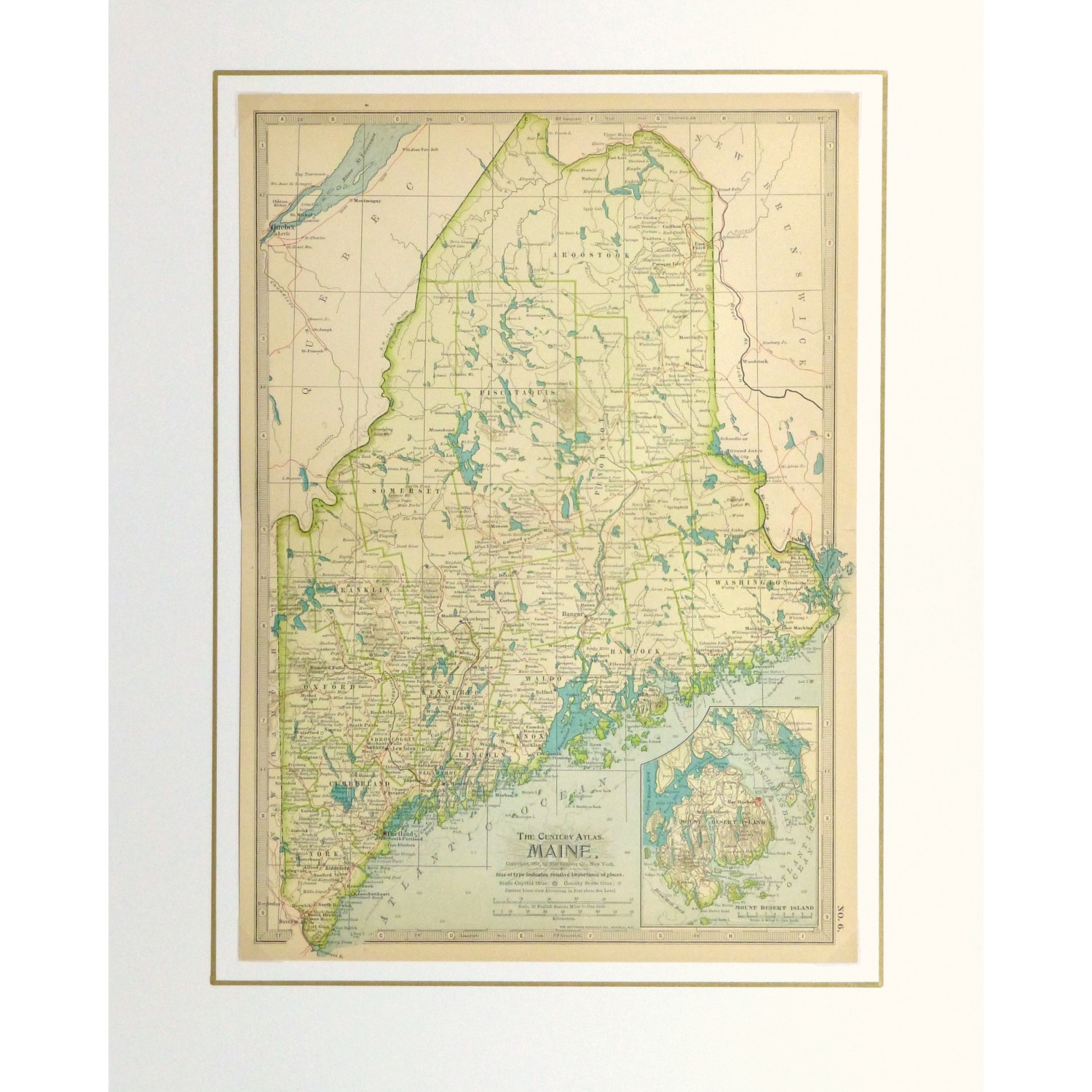 Original Antique Map of Maine - matted - 9236m