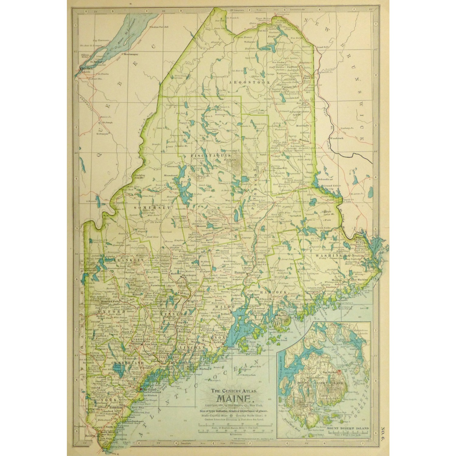 Original Antique Map of Maine 9236m
