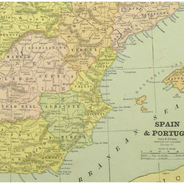 Antique Map Spain and Portugal - detail - 9238m