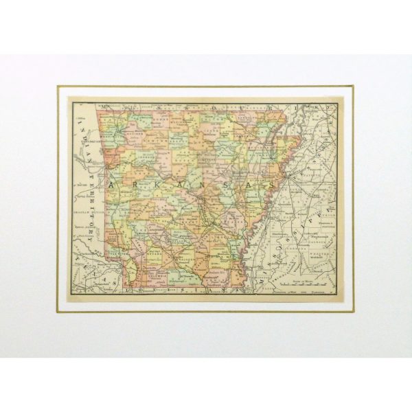 Original Antique Map Arkansas - matted - 9240m