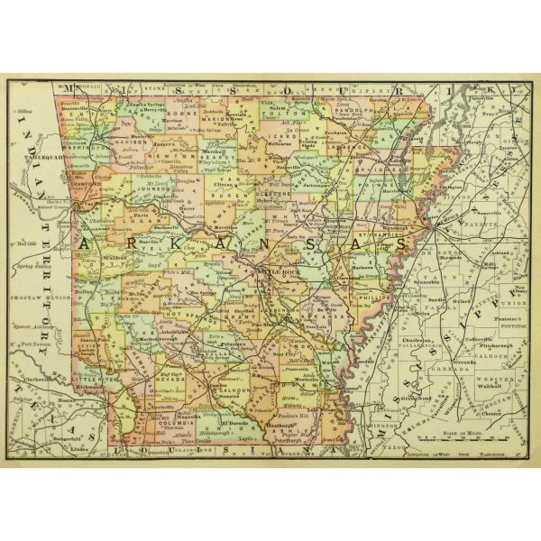 Original Antique Map Arkansas 9240m