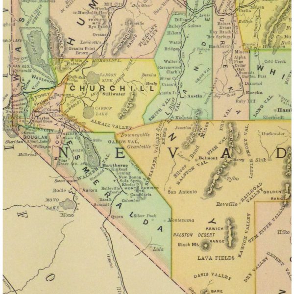 Original Antique Map of Nevada - detail - 9253m