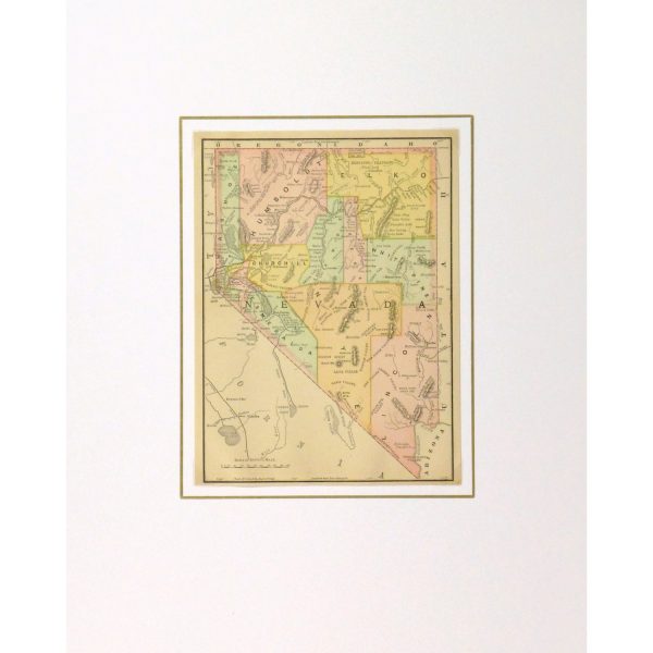 Original Antique Map of Nevada - matted - 9253m