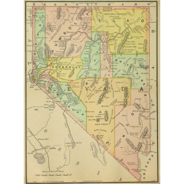Original Antique Map of Nevada 9253m
