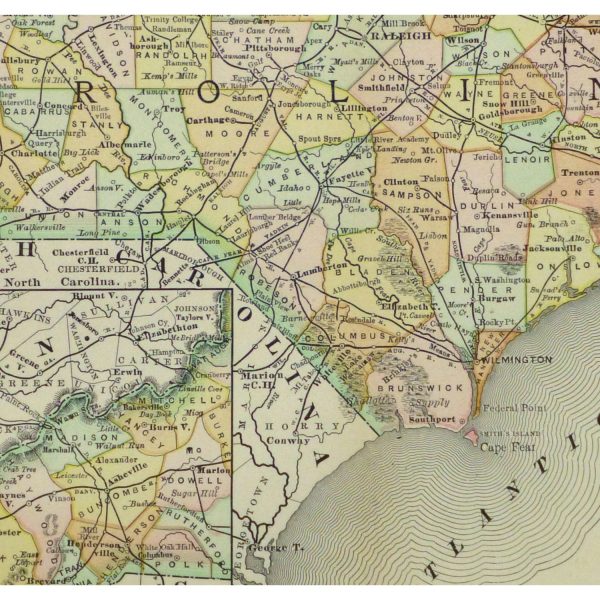 Original Antique Map North Carolina - detail - 9255m