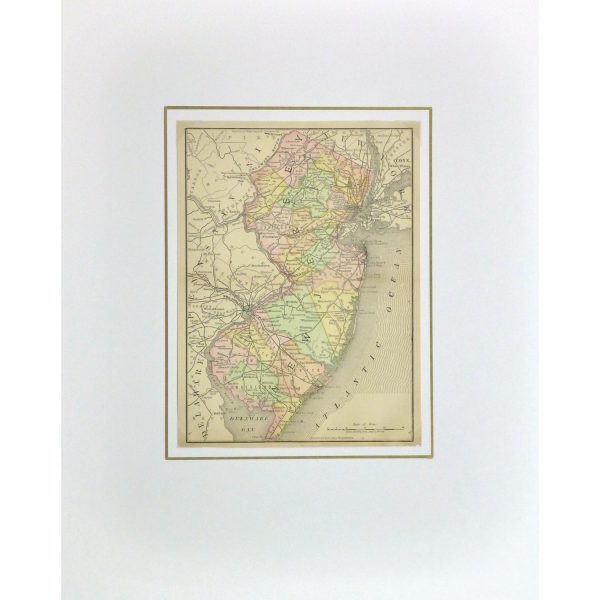 Original Antique Map New Jersey , 1891 - matted - 9257m