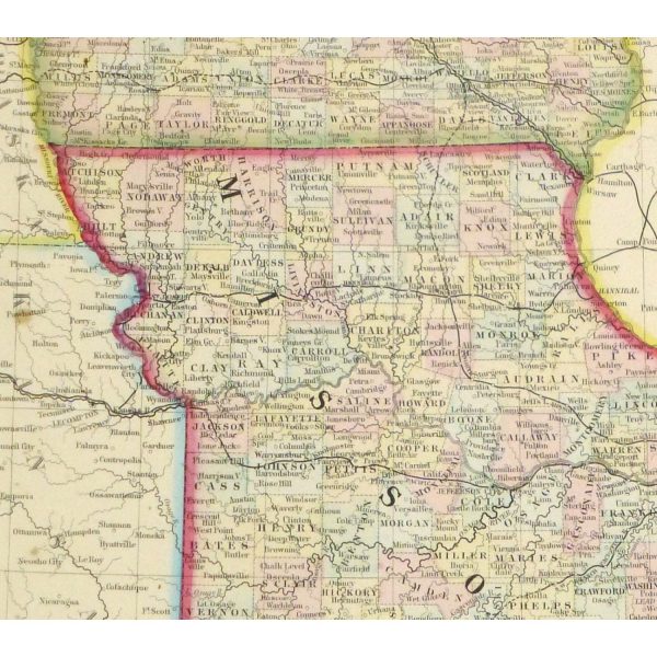Original Antique Map Iowa and Missouri - detail - 9264m