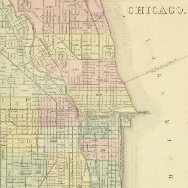 Original Antique Map Chicago - detail - 9265m