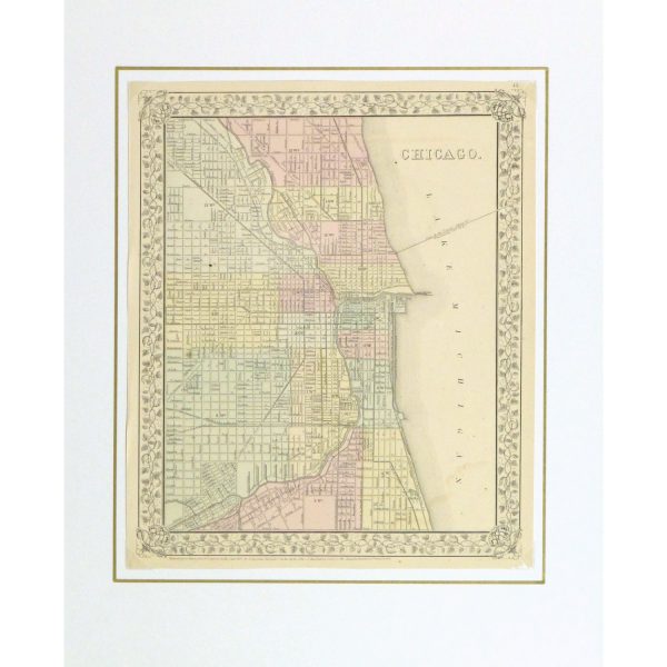 Original Antique Map Chicago - matted - 9265m