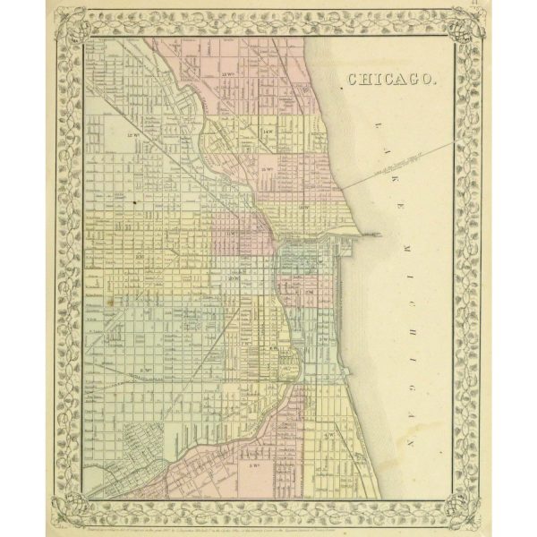 Original Antique Map Chicago 9265m