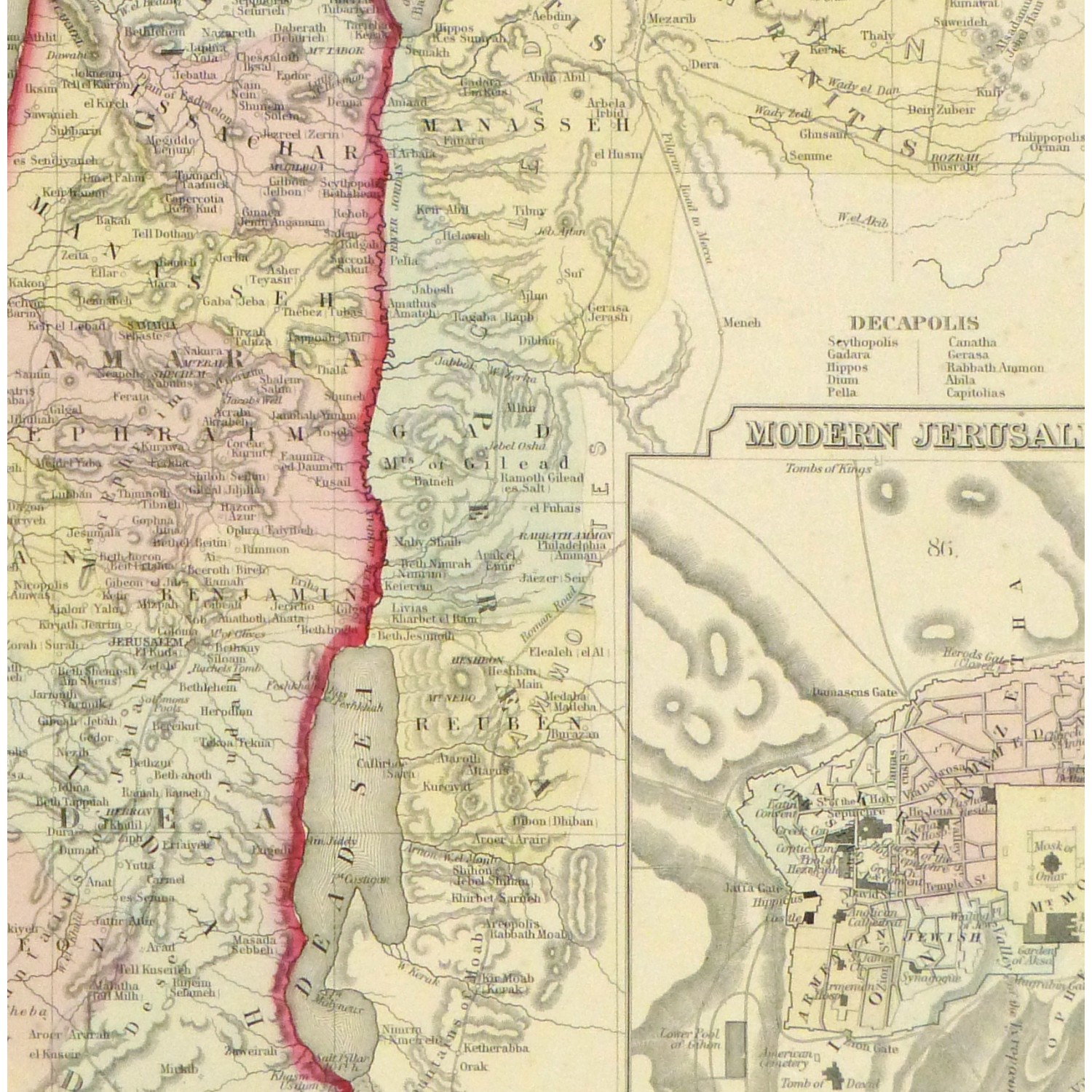 Original Antique Map Palestine and the Holy Lands by Mitchell - detail - 9267m