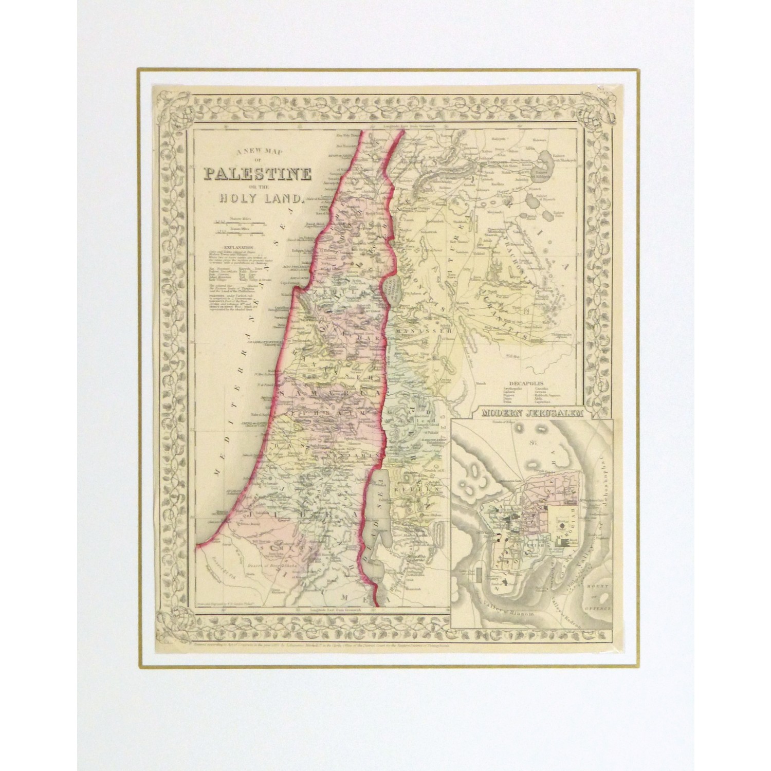 Original Antique Map Palestine and the Holy Lands by Mitchell 9267m