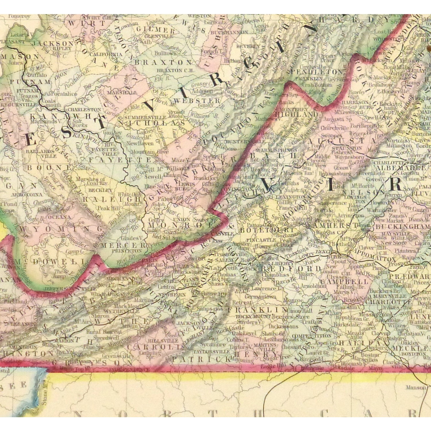 Antique Map of Virginia and West Virginia by Mitchell 1867 - detail - 9268m