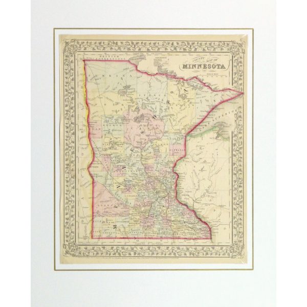 Original Antique Map of Minnesota by Mitchell - matted - 9270m