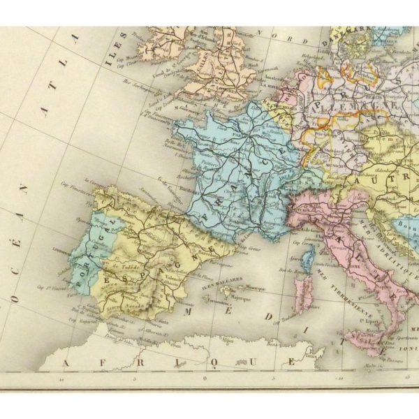 Original Antique Map Europe 1871 - detail - 9428m