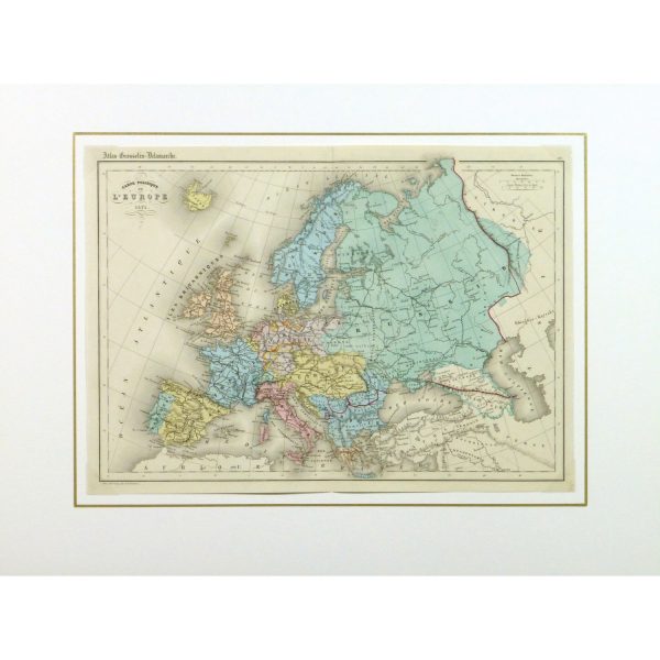Original Antique Map Europe 1871 - matted - 9428m