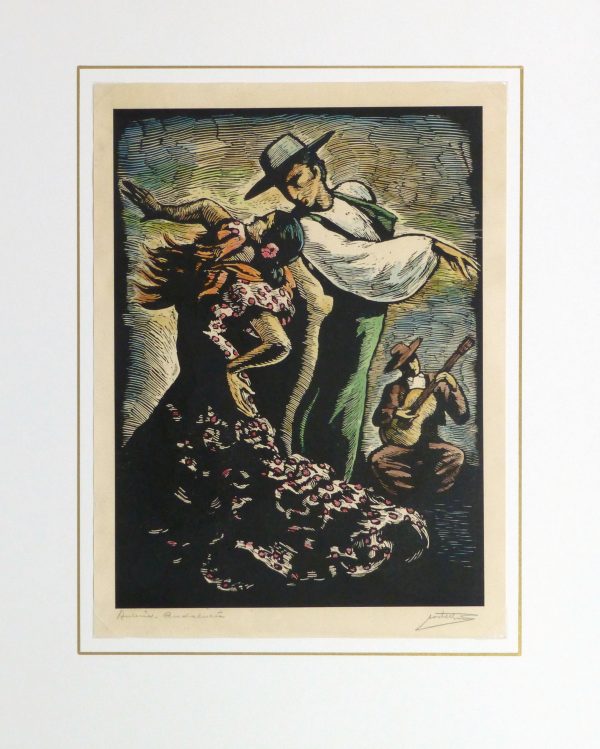 Woodcut - Flamenco Dancers-matted-10108M