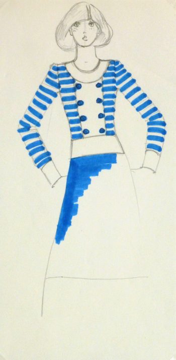 Ink & pencil Fashion Sketch - Blue Button To10109M
