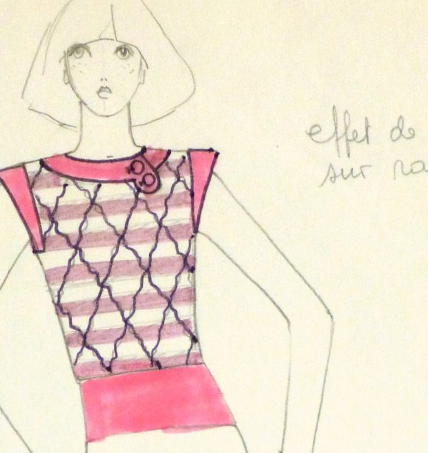 Ink & Pencil Fashion Sketch - Pink Top - detail 2-10110M