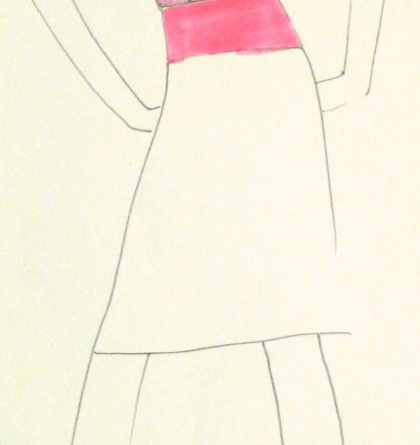 Ink & Pencil Fashion Sketch - Pink Top -detail -10110M