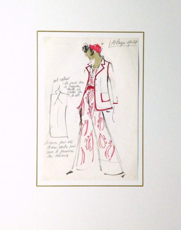 Pencil & Ink Fashion Sketch- Paisley Pants-matted-10117M