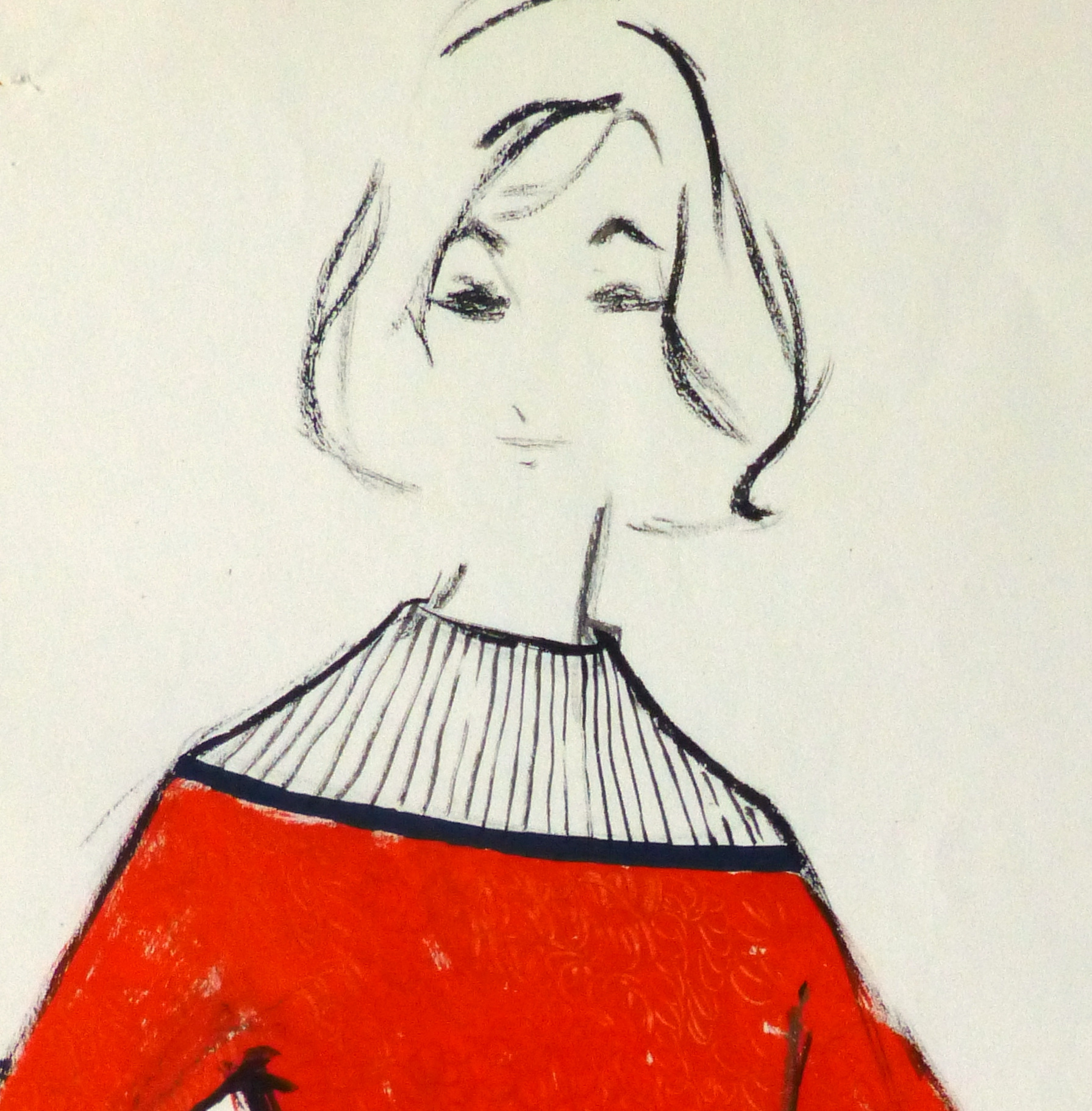 Acrylic Fashion Sketch - Red Sweater-detail 2-10120M