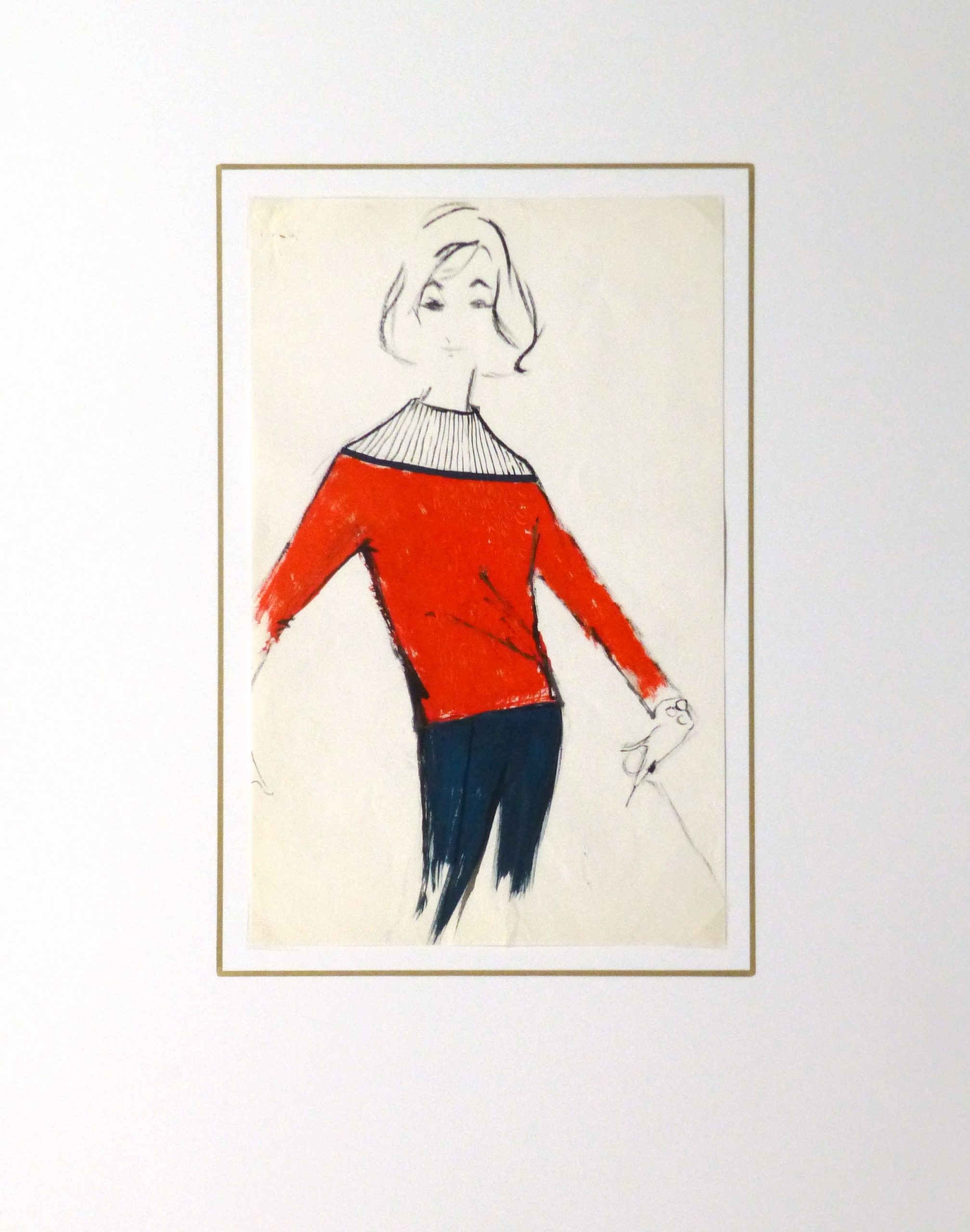 Acrylic Fashion Sketch - Red Sweater-matted-10120M