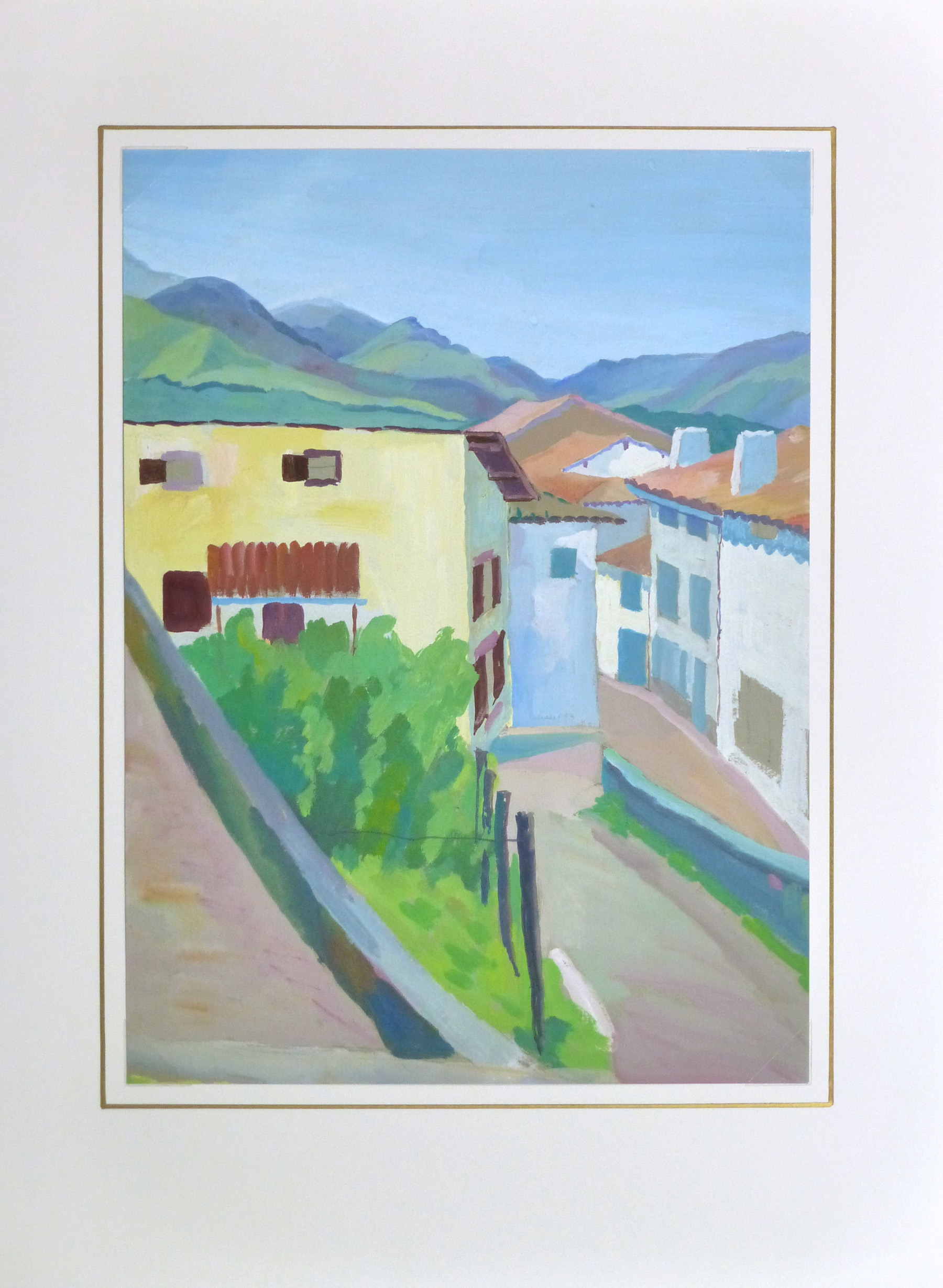 Acrylic Landscape - French Hillside Village - Matted - 9963M