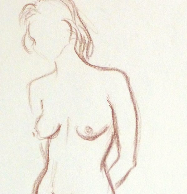 Charcoal Drawing - Standing Female Nud-detail 2-10152M