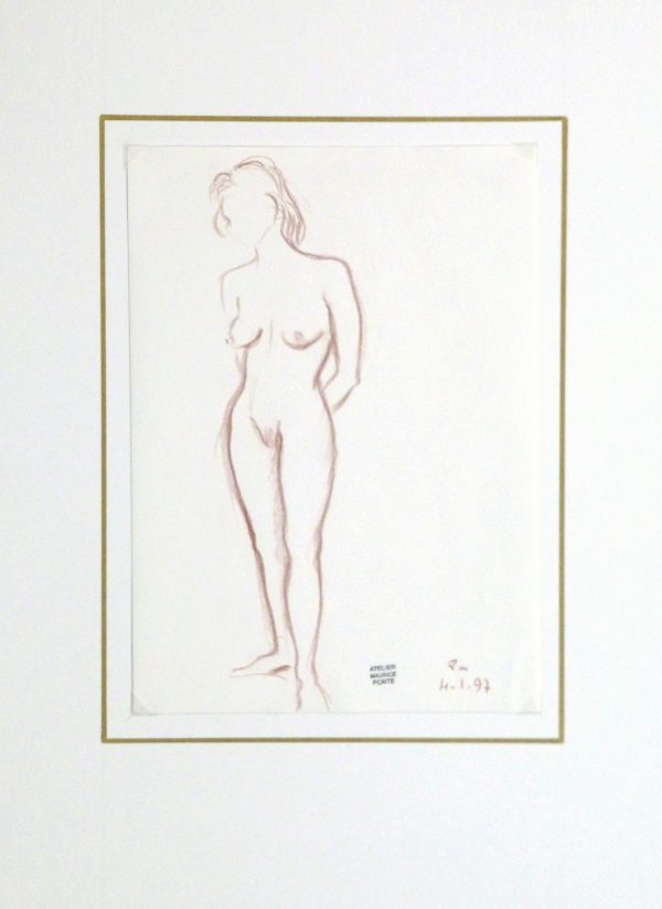 Charcoal Drawing - Standing Female Nud-matted-10152M
