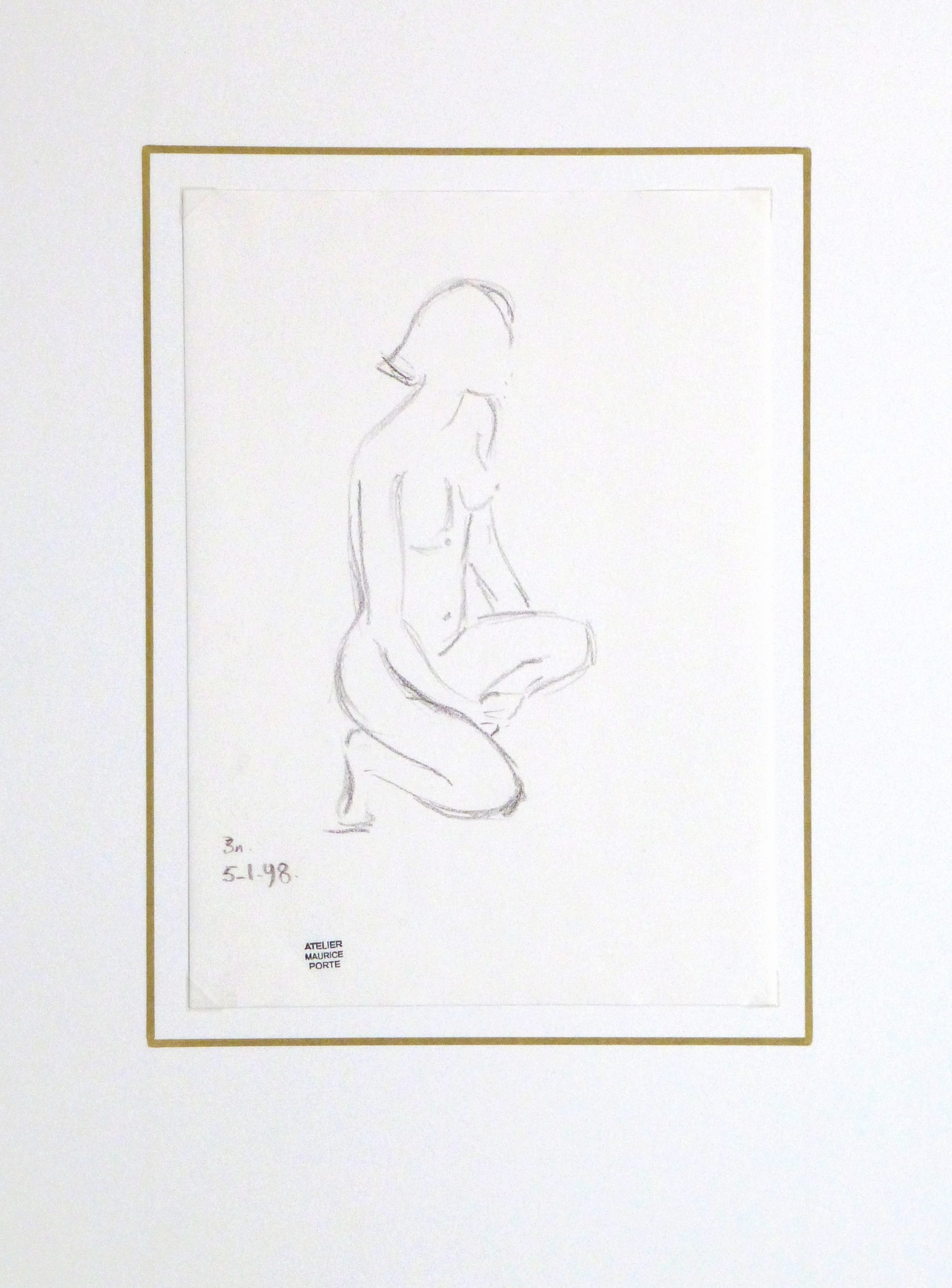 Charcoal Sketch - Kneeling Female Nude-matted-10155M