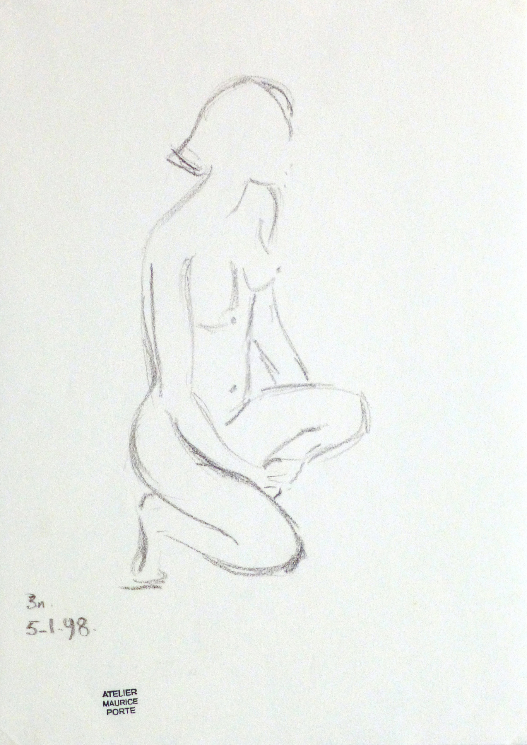 Charcoal Sketch - Kneeling Female Nude-main-10155M