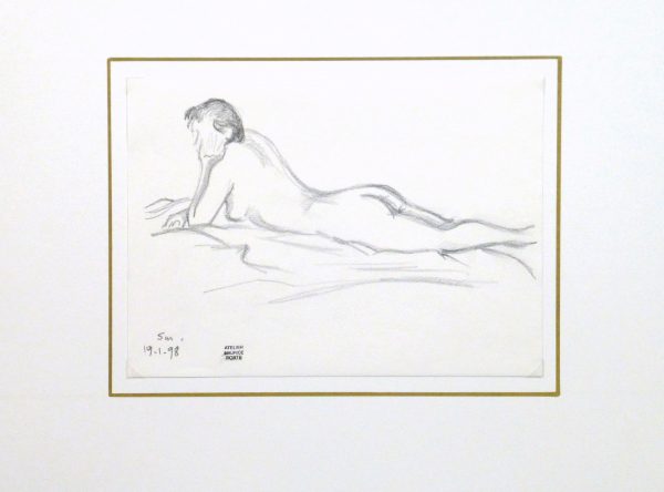 Charcoal Drawing - Relaxed Female Nude-matted-10157M