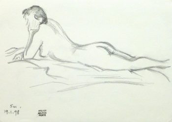 Charcoal Drawing - Relaxed Female Nude-main-10157M