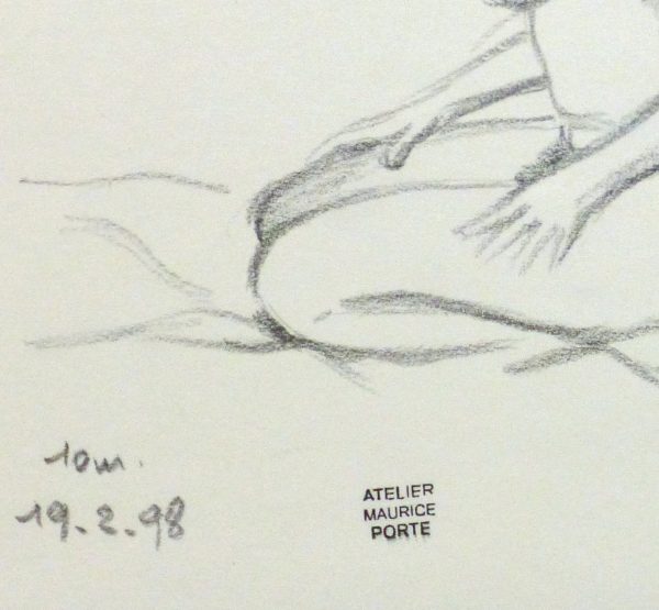 Charcoal Drawing - Kneeling Female Nude II-detail 2-10158M