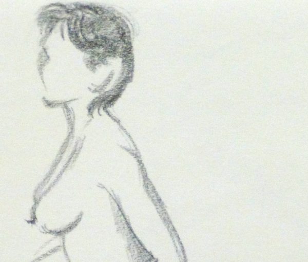Charcoal Drawing - Kneeling Female Nude II-detail-10158M