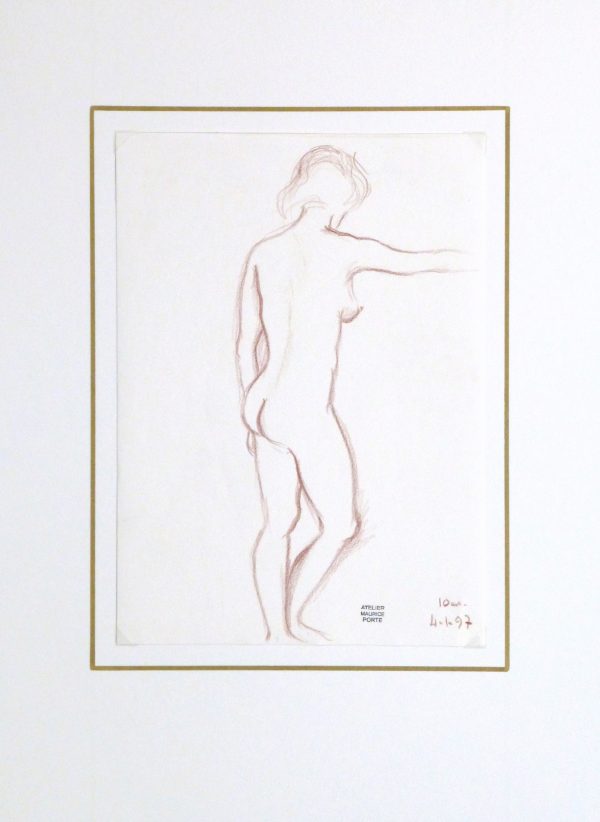 Charcoal Drawing - Nude Female Standing-matted-10161M