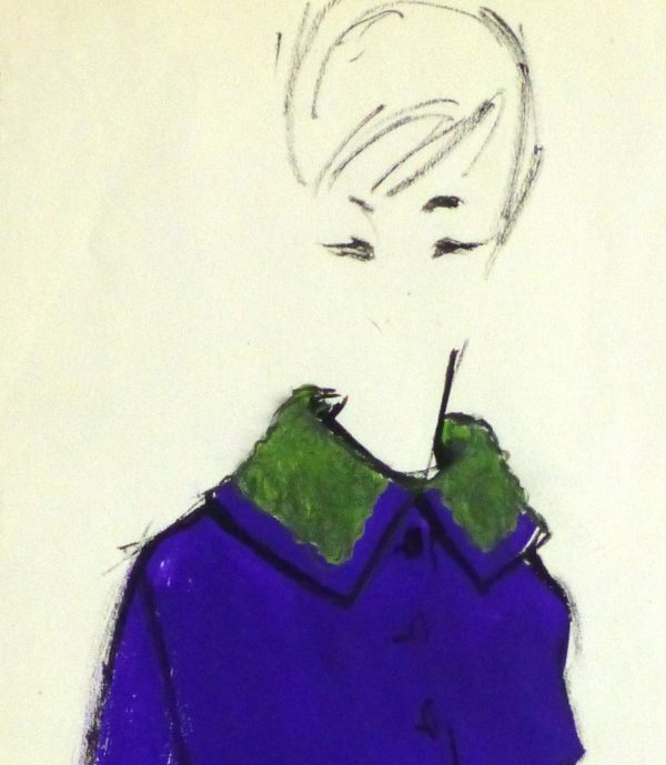 Gouache Fashion Sketch- Balmain Purple Dress Suit-detail-10192M